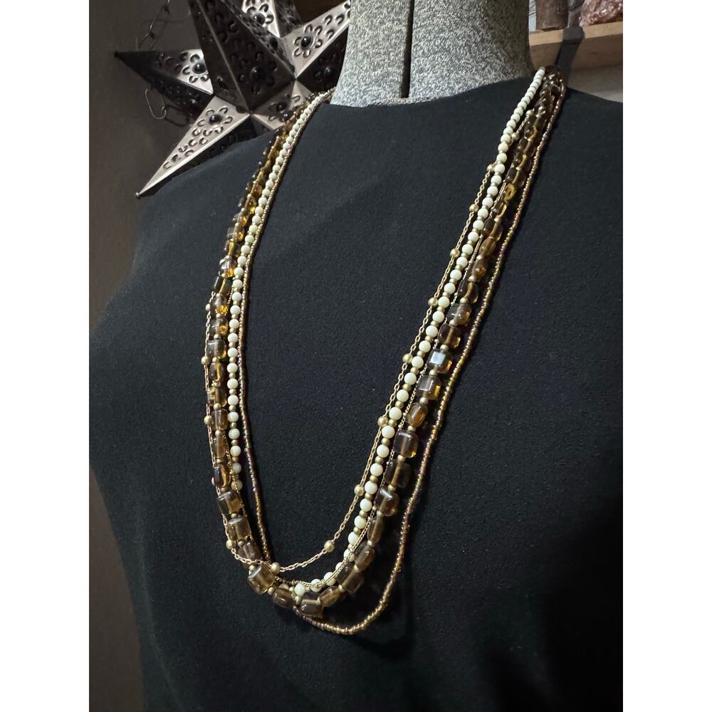 Premier Designs layered necklace with warm amber tones